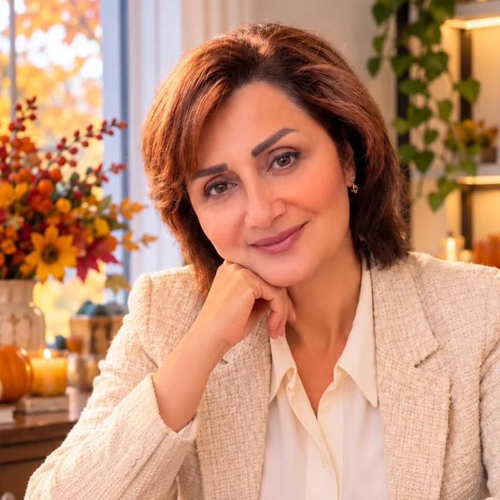 Shiva Movafaghian, Child and Youth Therapist and founder of Alpha Child Therapy in Richmond Hill, smiling at her desk