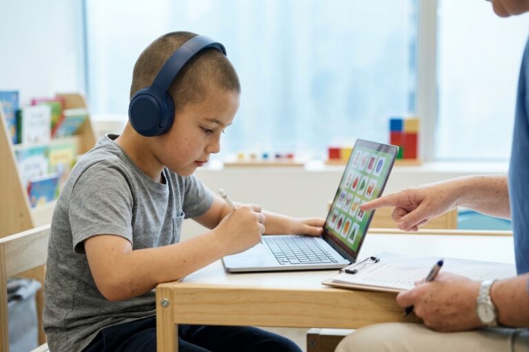 Child using a computer during a technological assessment in Richmond Hill